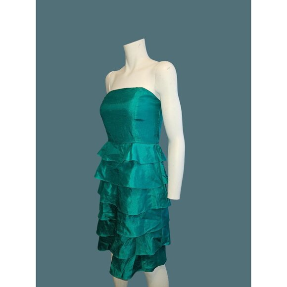 TAHARI Strapless Teal Ruffle Layered Cocktail Dress Women Size 4 - Picture 3 of 8